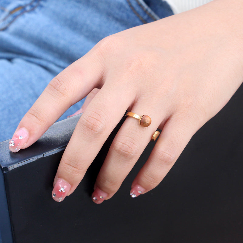 SOPEWOD fashion custom logo walnut pearl ring for ladies stainless steel