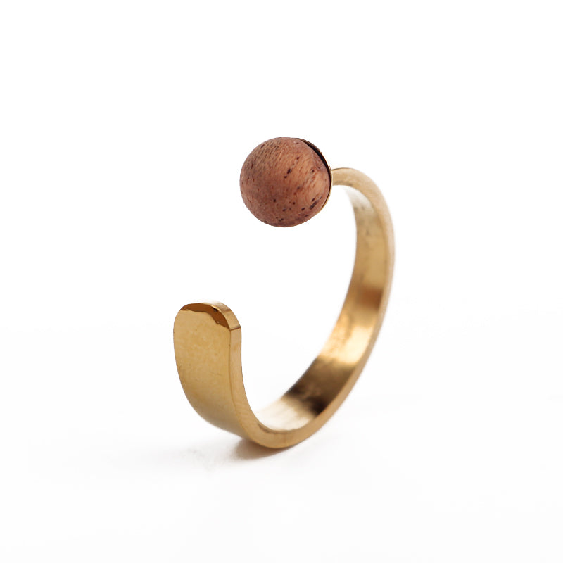 SOPEWOD fashion custom logo walnut pearl ring for ladies stainless steel