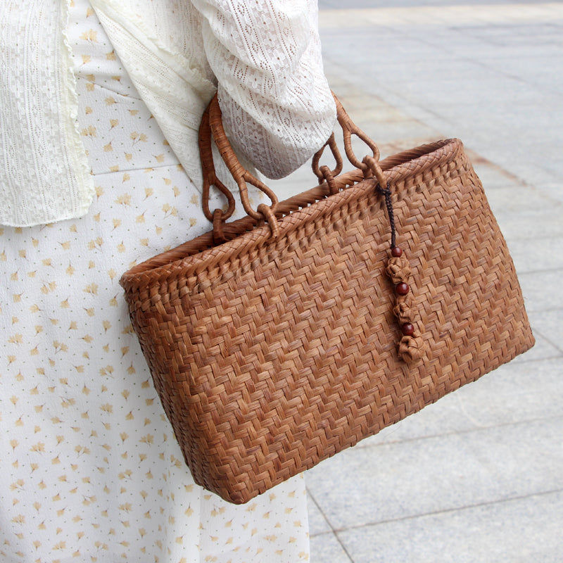 SOPEWOD Fashion Bamboo Handbag Handmade Weave Leisure bag for Womens