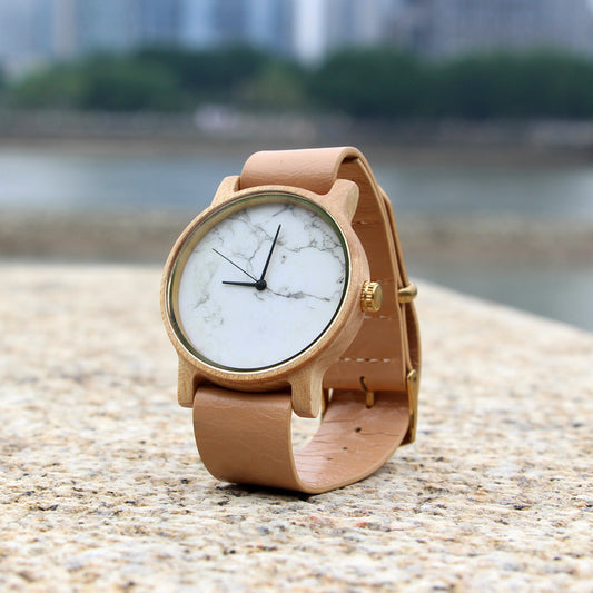 SOPEWOD Women's Bamboo Wooden Watch with Genuine Leather Strap Analog Quartz Casual Watches