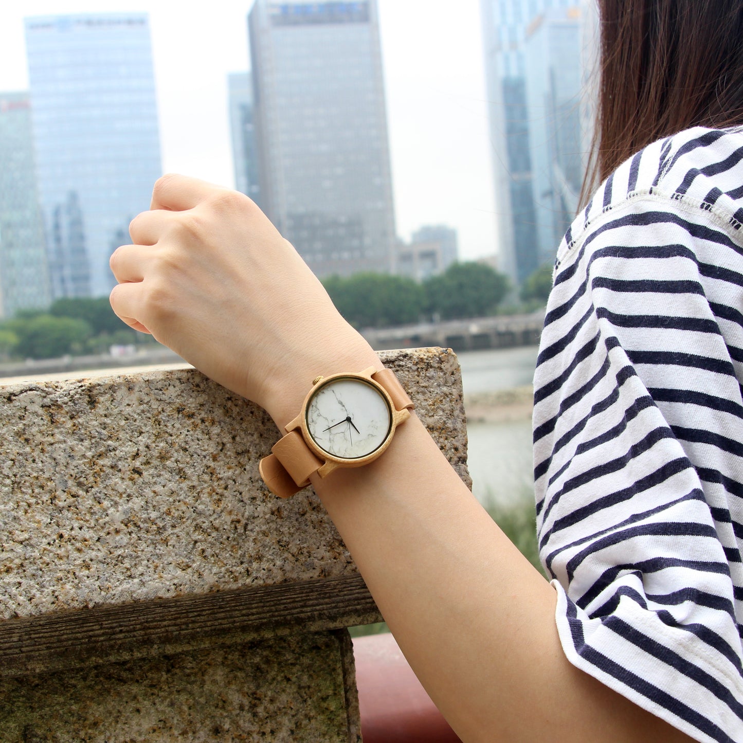 SOPEWOD Women's Bamboo Wooden Watch with Genuine Leather Strap Analog Quartz Casual Watches