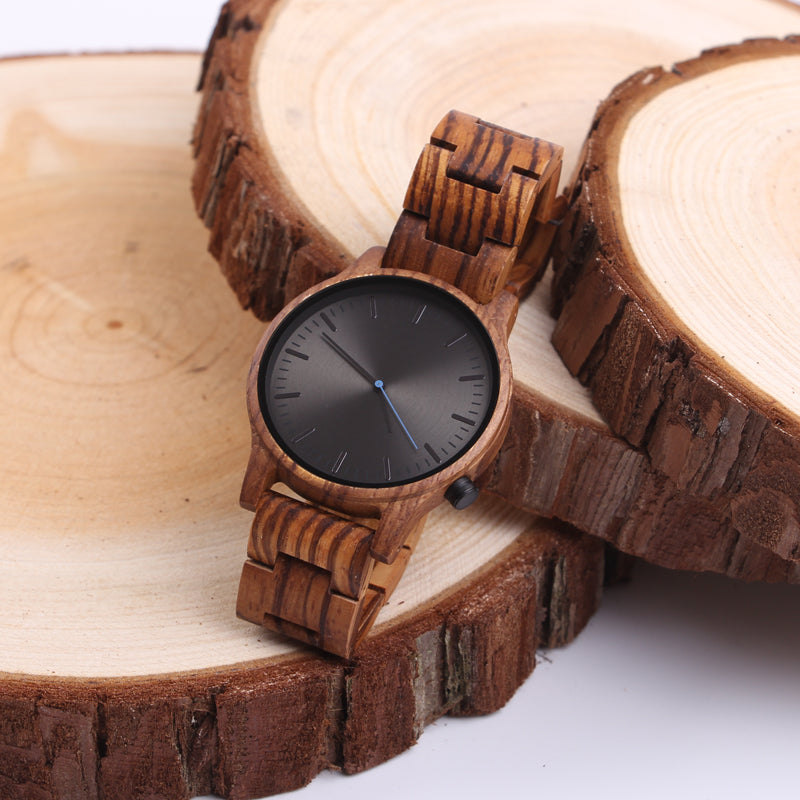 SOPEWOD Wood Watch for Men Natural Zebrawood Handmade Wooden Watches for Men