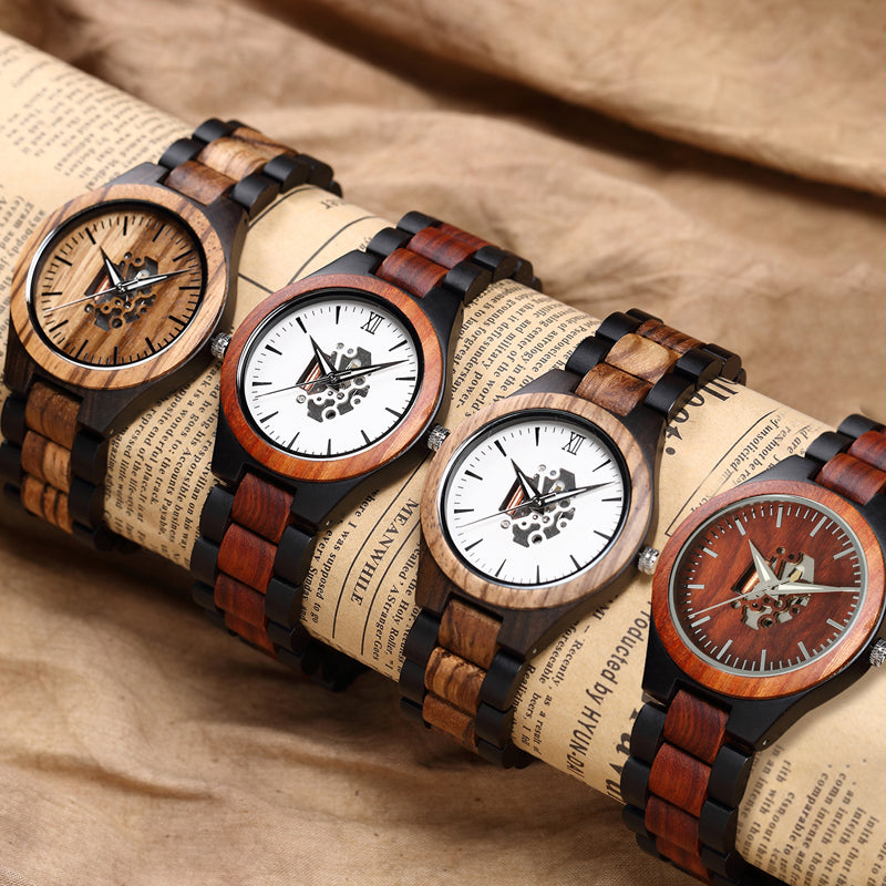 SOPEWOD Mens Personalized Engraved Wooden Watches, Stylish Wood & Stainless Steel Combined Quartz Casual Wristwatches for Men Family Friends Customized Watch