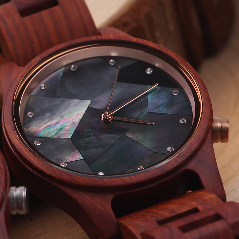 SOPEWOD Mens Women Wooden Shell Dial Wristwatches Adjustable Wood Band Fashion Casual Watch with Luminous Hands for Valentine's Day and Wedding Anniversary
