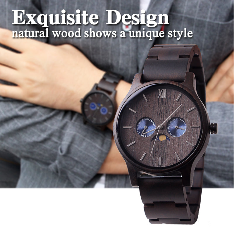 SOPEWOD Mens Personalized Engraved Wooden Watches, Stylish Wood & Stainless Steel Combined Quartz Casual Wristwatches for Men Family Friends