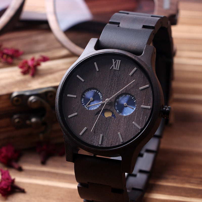 SOPEWOD Mens Personalized Engraved Wooden Watches, Stylish Wood & Stainless Steel Combined Quartz Casual Wristwatches for Men Family Friends
