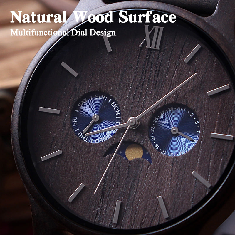 SOPEWOD Mens Personalized Engraved Wooden Watches, Stylish Wood & Stainless Steel Combined Quartz Casual Wristwatches for Men Family Friends