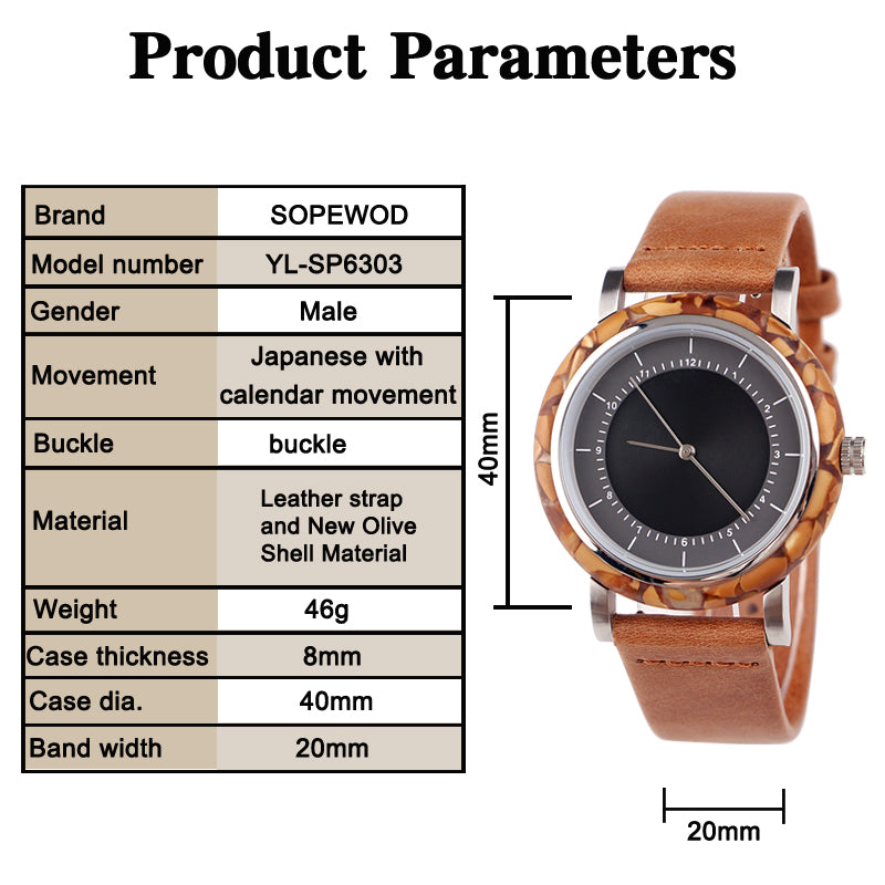SOPEWOD trend custom private label sandalwood walnut olive metal wooden watches, leather watch for men