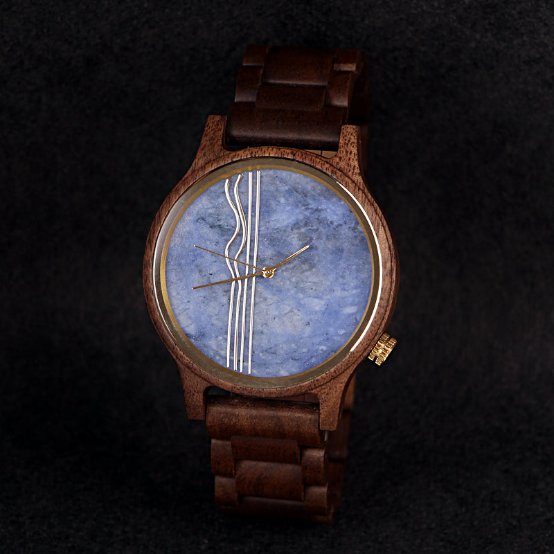 SOPEWOD Men's walnut Wood Watch and Stone Face Design