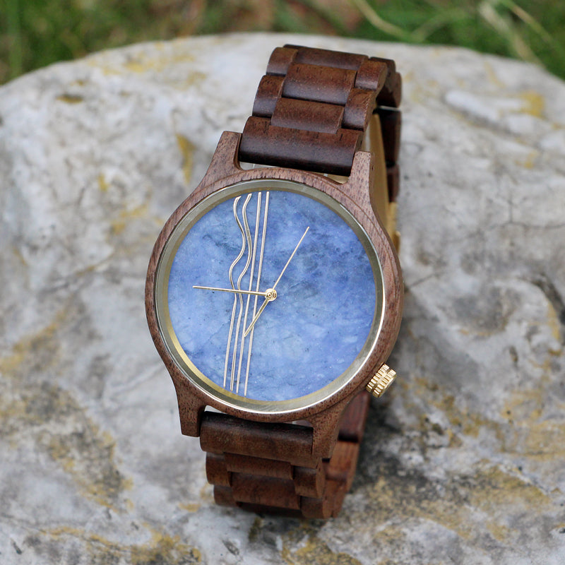SOPEWOD Men's walnut Wood Watch and Stone Face Design
