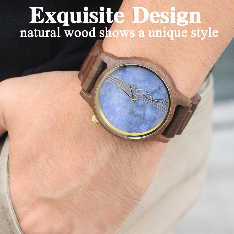 SOPEWOD Men's walnut Wood Watch and Stone Face Design