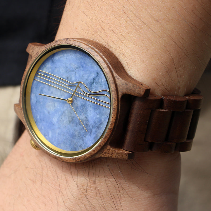 SOPEWOD Men's walnut Wood Watch and Stone Face Design