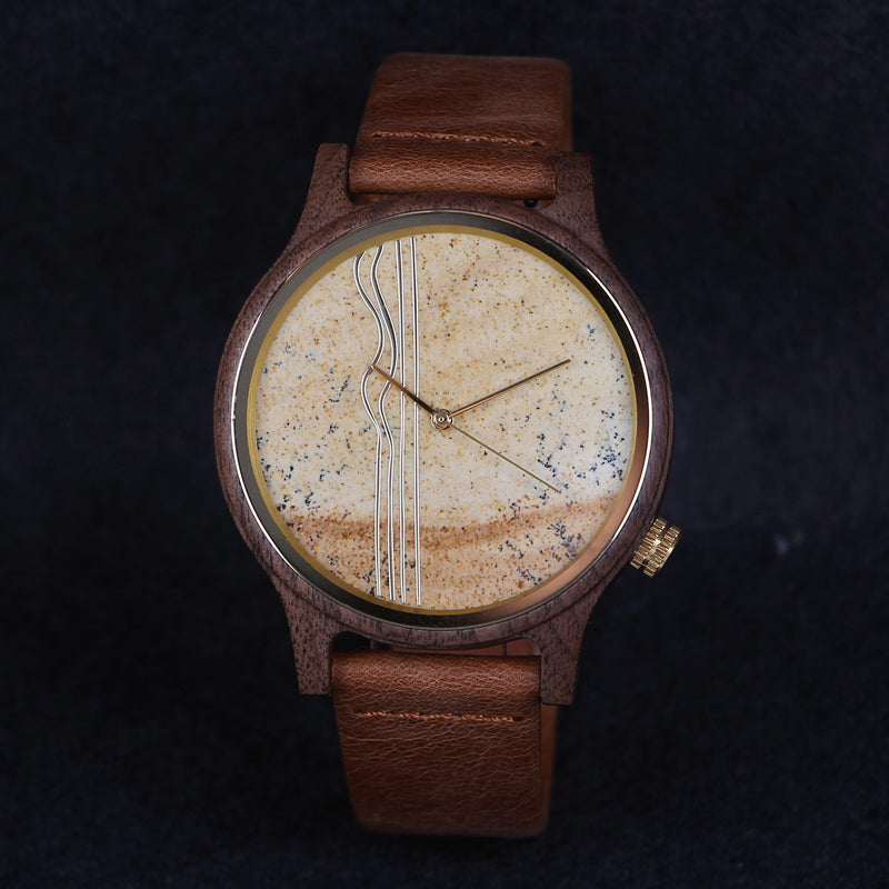 SOPEWOD Men's walnut Wood Watch and Stone Face Design