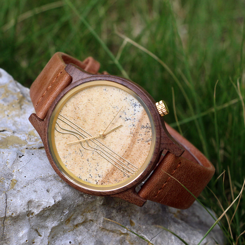 SOPEWOD Men's walnut Wood Watch and Stone Face Design