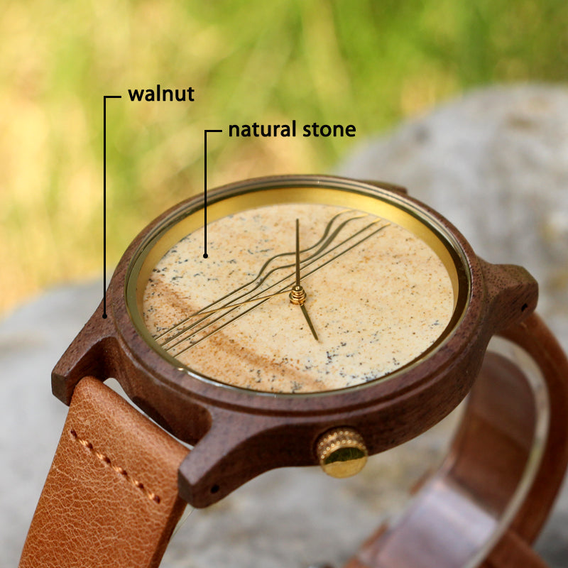SOPEWOD Men's walnut Wood Watch and Stone Face Design