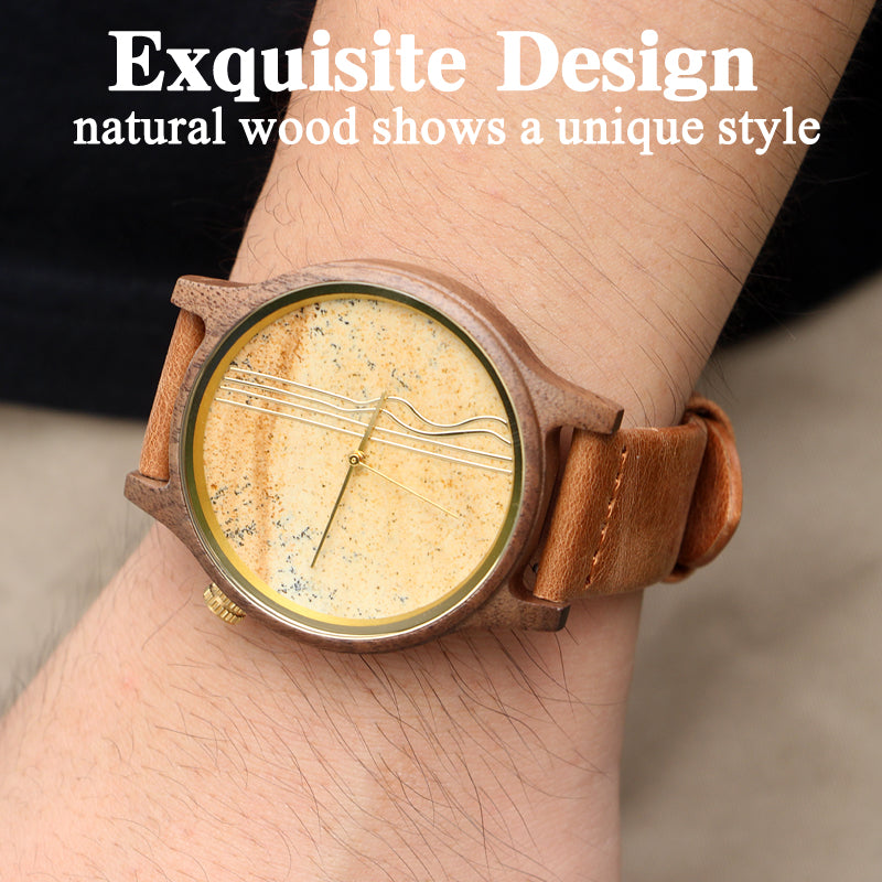 SOPEWOD Men's walnut Wood Watch and Stone Face Design