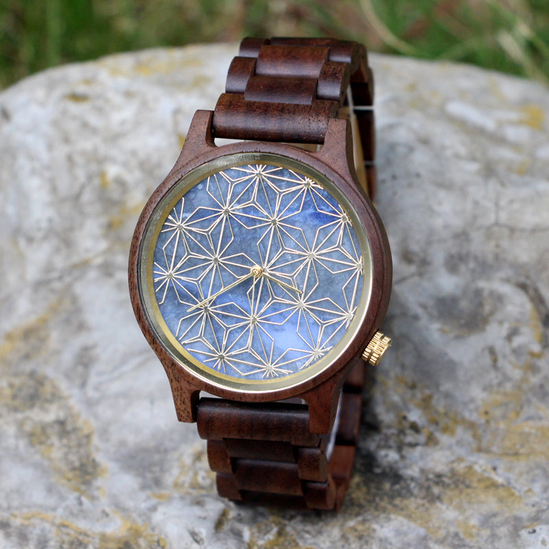 SOPEWOD Men's walnut Wood Watch and Stone Face Design