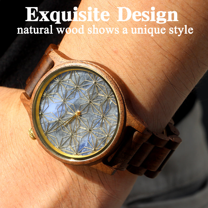 SOPEWOD Men's walnut Wood Watch and Stone Face Design