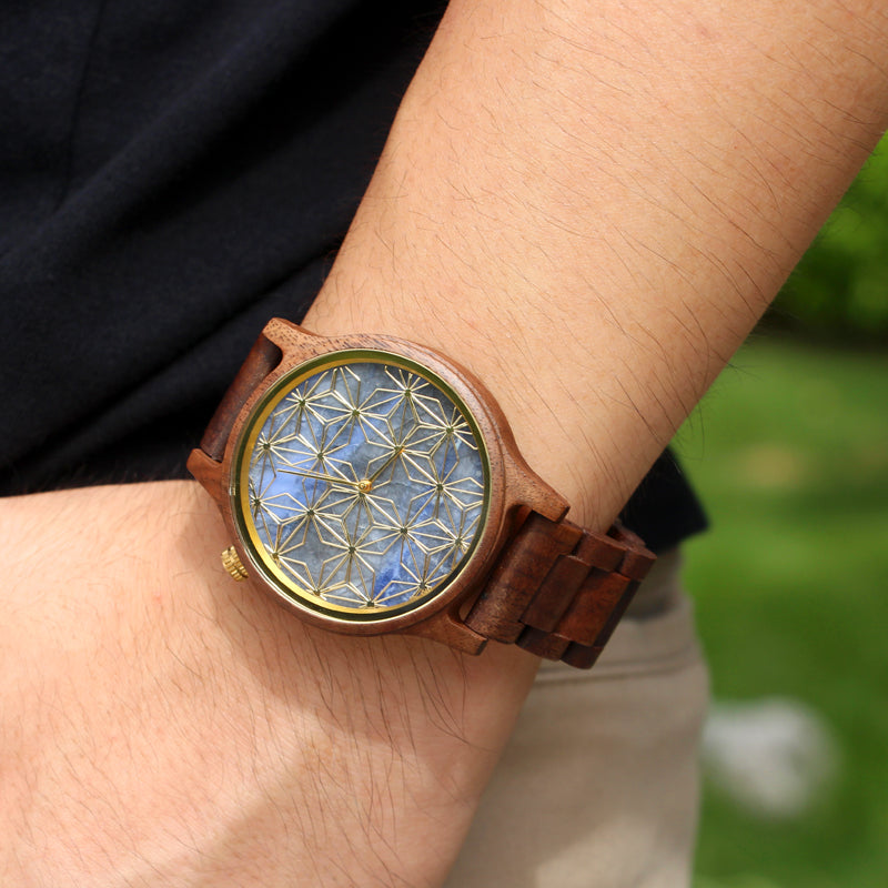SOPEWOD Men's walnut Wood Watch and Stone Face Design