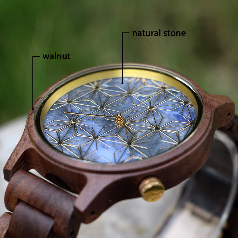 SOPEWOD Men's walnut Wood Watch and Stone Face Design