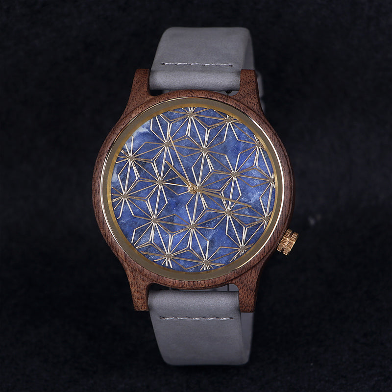 SOPEWOD Men's walnut Wood Watch and Stone Face Design