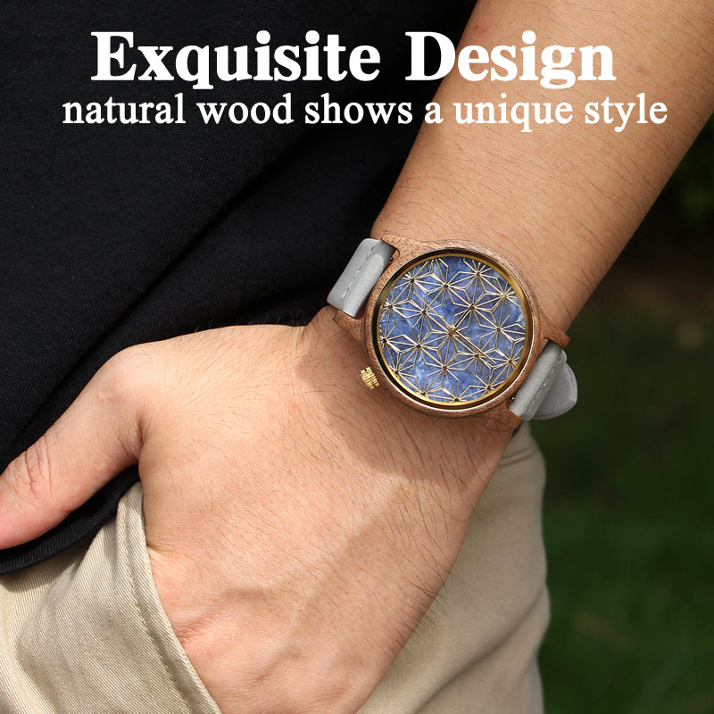 SOPEWOD Men's walnut Wood Watch and Stone Face Design