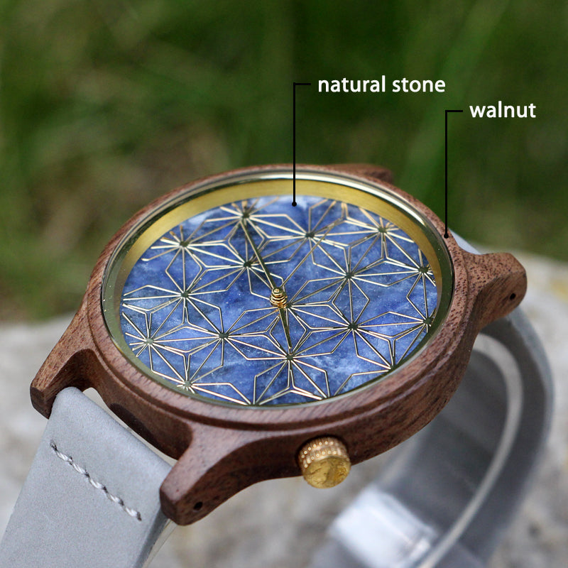 SOPEWOD Men's walnut Wood Watch and Stone Face Design