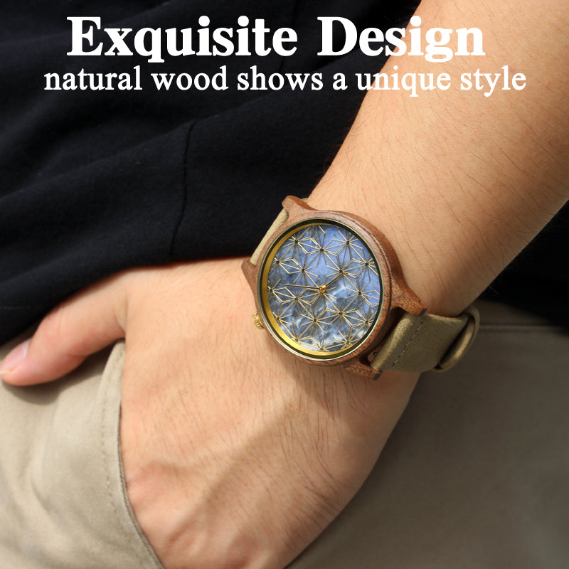 SOPEWOD Men's walnut Wood Watch and Stone Face Design