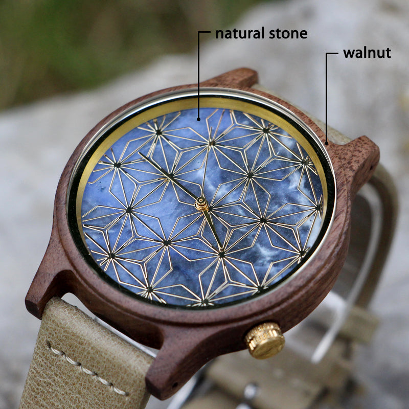 SOPEWOD Men's walnut Wood Watch and Stone Face Design