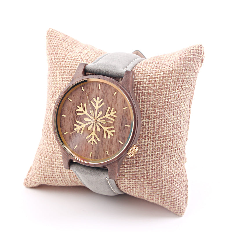SOPEWOD new snowflake hollow metal design wood watch