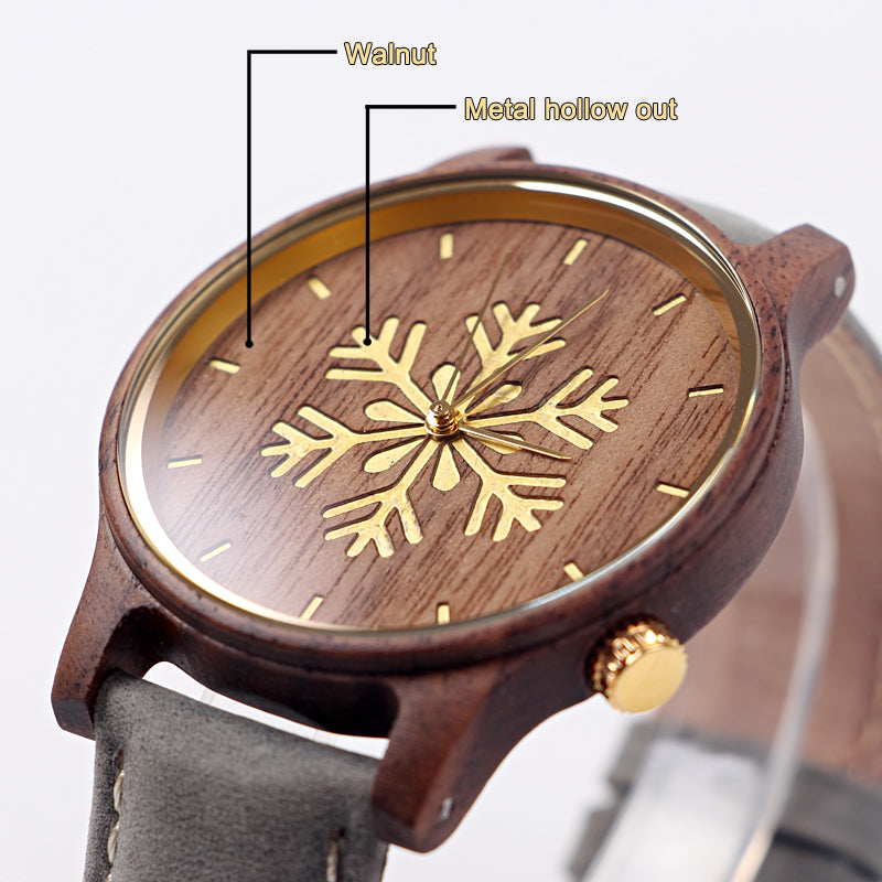 SOPEWOD new snowflake hollow metal design wood watch