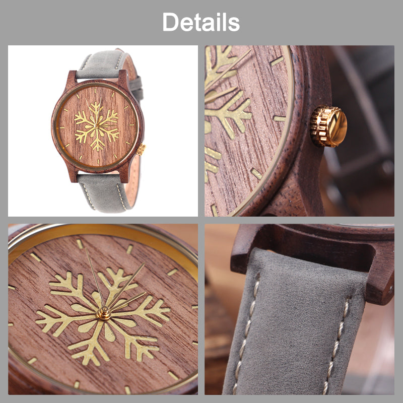 SOPEWOD new snowflake hollow metal design wood watch