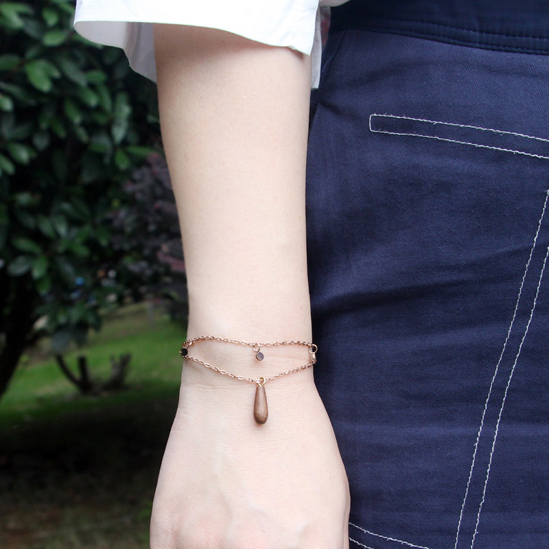 Chain bracelet in stainless steel with wood,gold,rose gold and silver bracelet for women girls