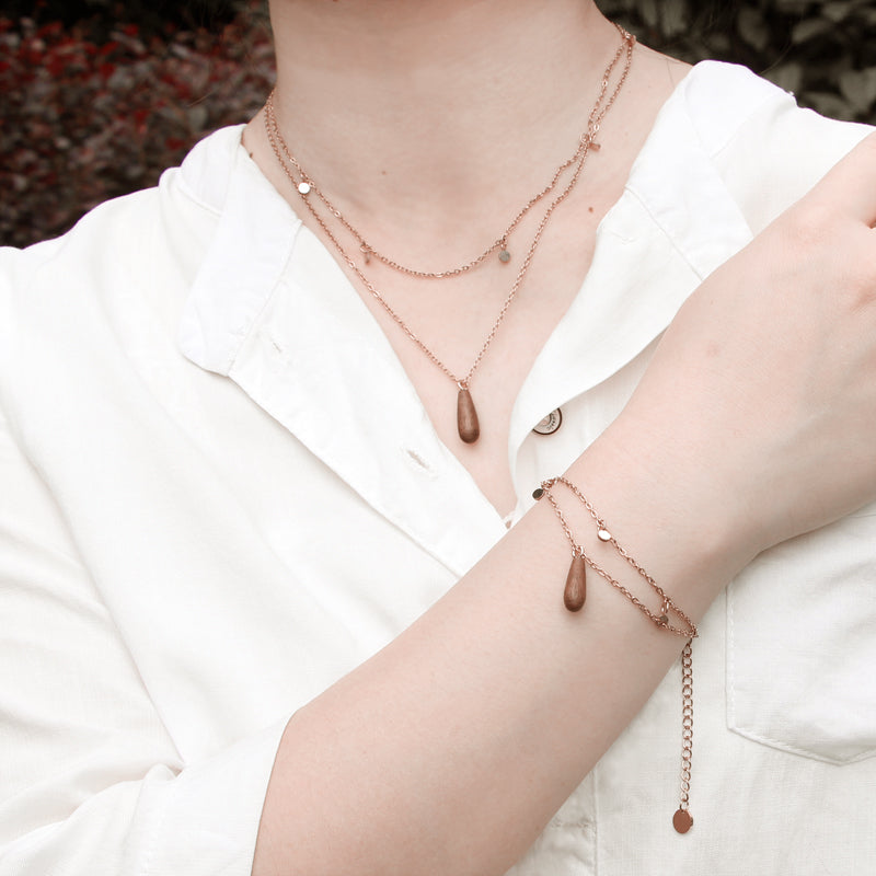 Chain bracelet in stainless steel with wood,gold,rose gold and silver bracelet for women girls