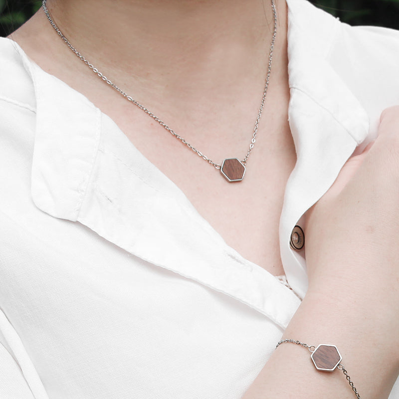 Chain bracelet in stainless steel with wood,gold,rose gold and silver bracelet for women girls