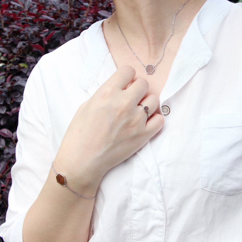 Chain bracelet in stainless steel with wood,gold,rose gold and silver bracelet for women girls