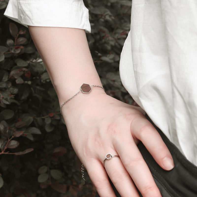 Chain bracelet in stainless steel with wood,gold,rose gold and silver bracelet for women girls