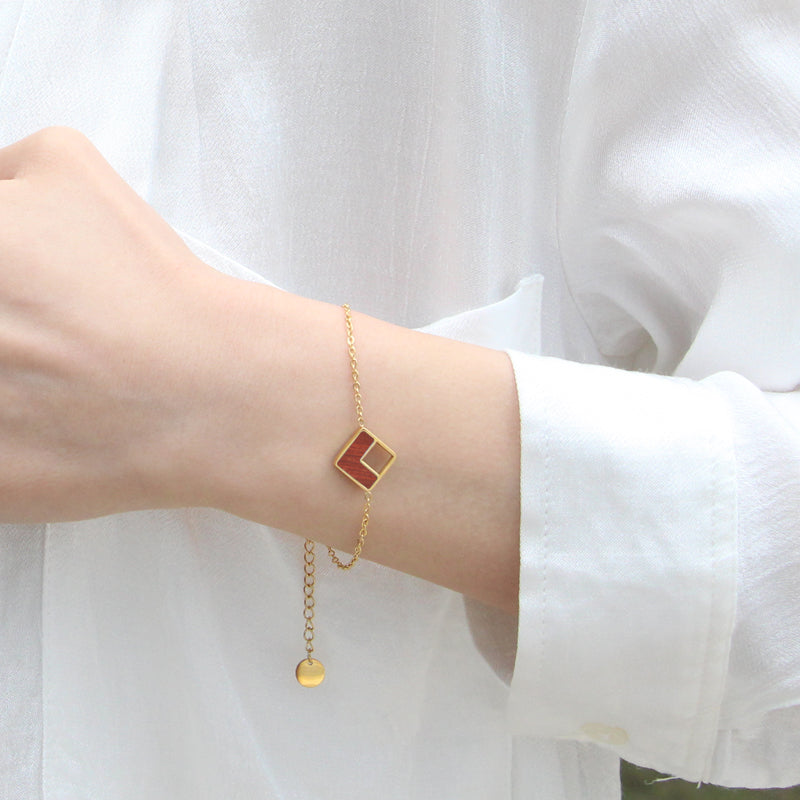 SOPEWOD Wood Inlay Gold  Plated Bracelet Necklace Women Earrings 18K Stainless Steel Jewelry Set