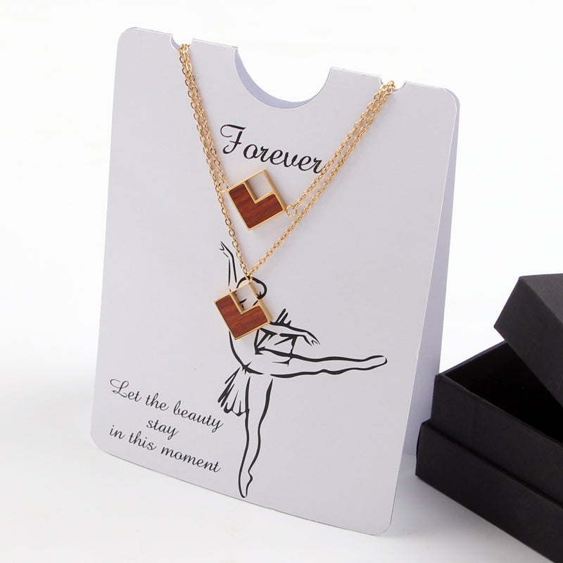 SOPEWOD Wood Inlay Gold  Plated Bracelet Necklace Women Earrings 18K Stainless Steel Jewelry Set